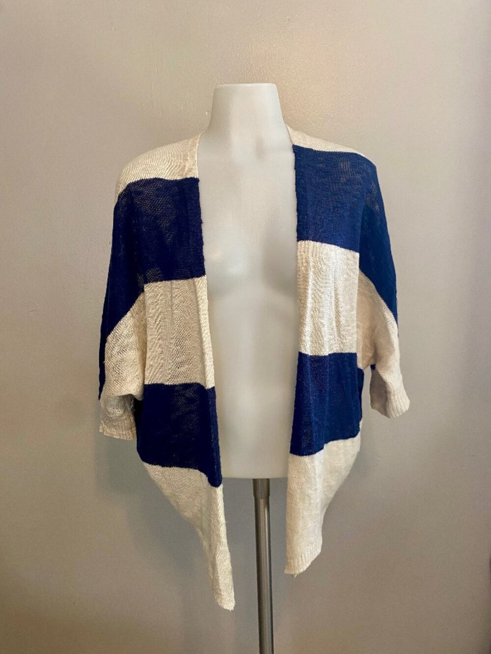 Pink Rose Navy Ana Ivory Striped Open Front Cardigan Sweater
